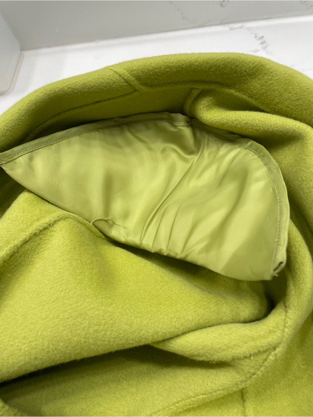 Talbots Vintage 100% Wool Chartreuse Green Open-Front Coat Jacket Size 16 - Picture 6 of 10